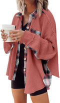 Waffle Knit Plaid Shacket - Cozy Oversized Button Down Jacket