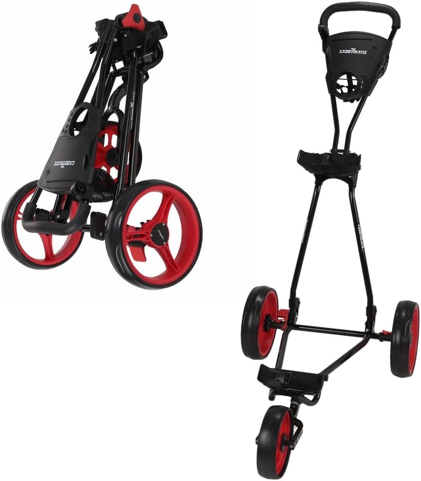 Compact Red/Black Caddymatic Golf Cart - Effortless Maneuverability!