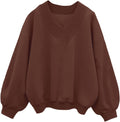 V Neck Oversized Sweatshirts for Women - Casual Long Sleeve Pullover