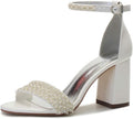 Block Heels Pearls Wedding Sandals Open Toe Ankle Strap - Elegant