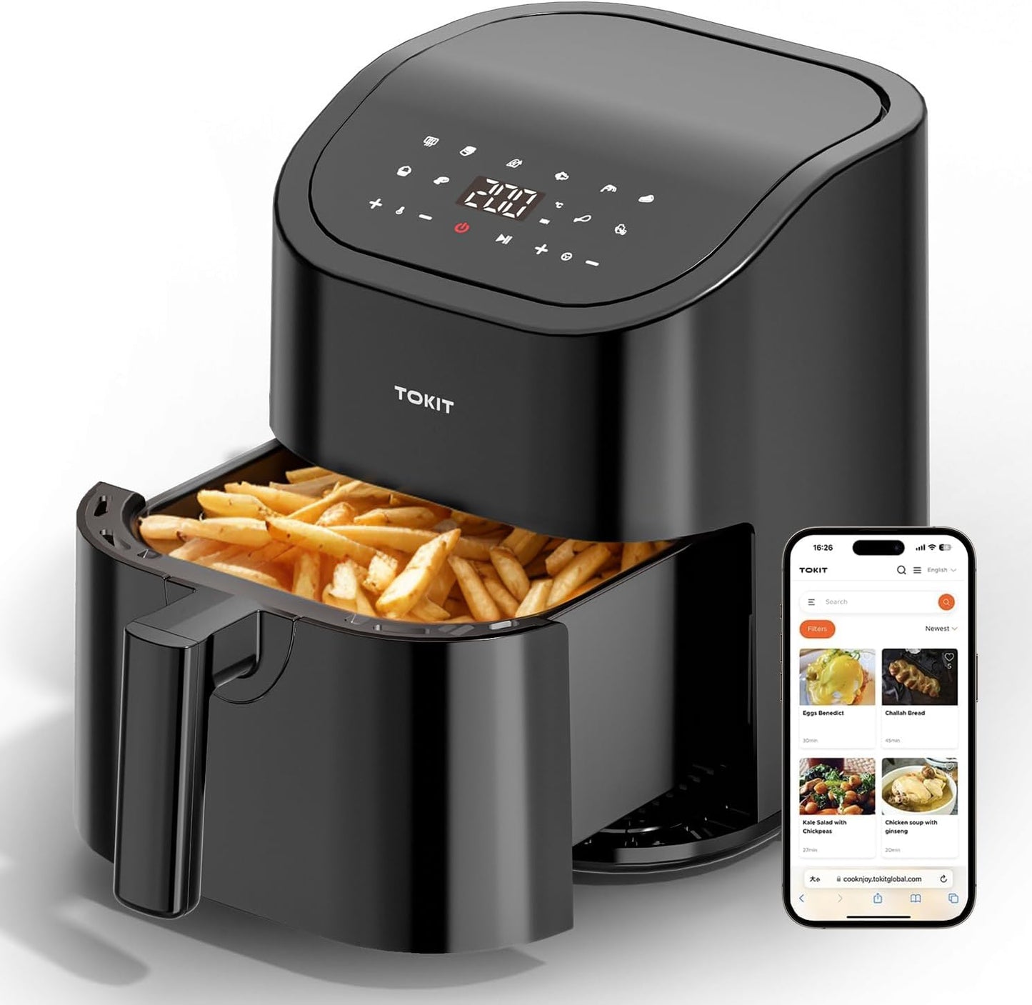 TOKIT 4.8QT Air Fryer: 10-in-1 Functions, 360Air Crispy Tech, Online Recipes