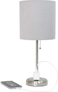 Sleek and Slender Brushed Steel Table Lamp with Charging Outlet