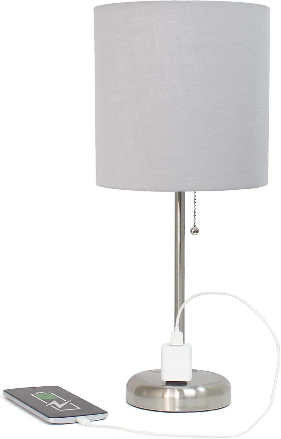 Sleek and Slender Brushed Steel Table Lamp with Charging Outlet