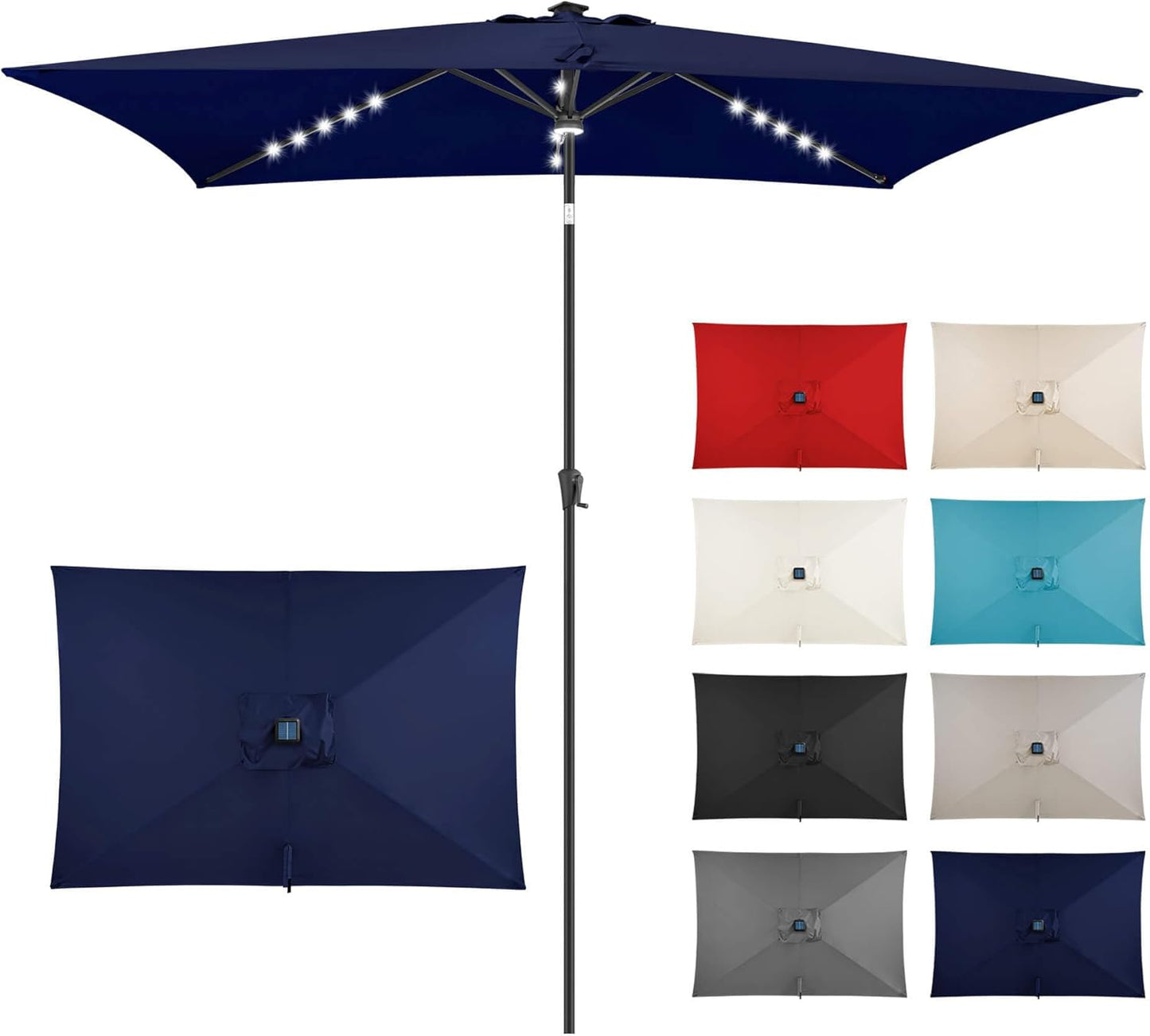 6.5 x 10 ft Rectangular Solar Powered Outdoor Umbrella with Lights