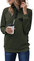 MEROKEETY Quilted V Neck Button Pullover Sweatshirt - Cozy Patchwork