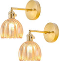 Vintage Wall Sconces Set of Two with Tulip Amber Glass Design