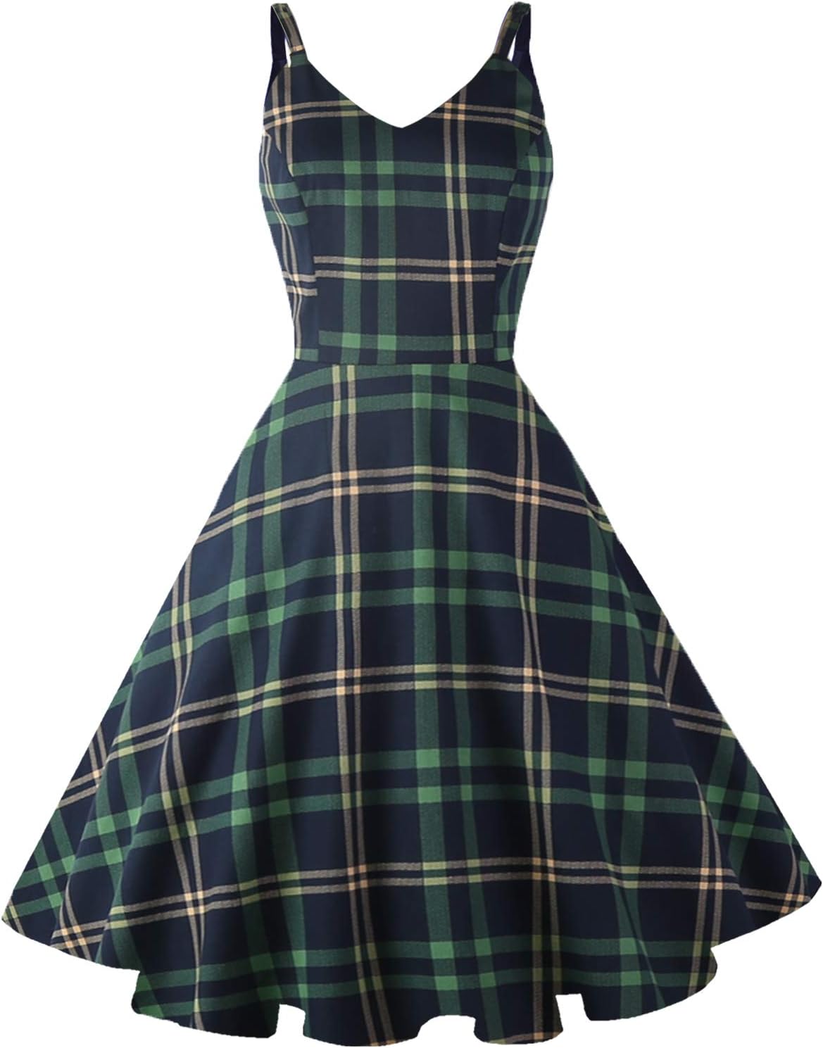 GOOBGS Women's 1950s Retro Vintage Spaghetti Strap Dress