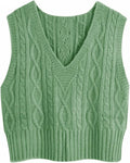 Sweater Vest for Women V-Neck Cable Knit Tank Top - Loose Fit