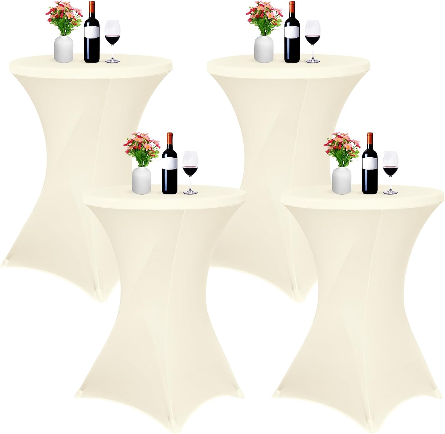 Stretch Spandex Table Covers - 4 Pack Beige, Perfect for Events!