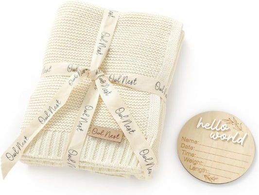 Cotton Knit Baby Blanket - Cozy Owl Nest