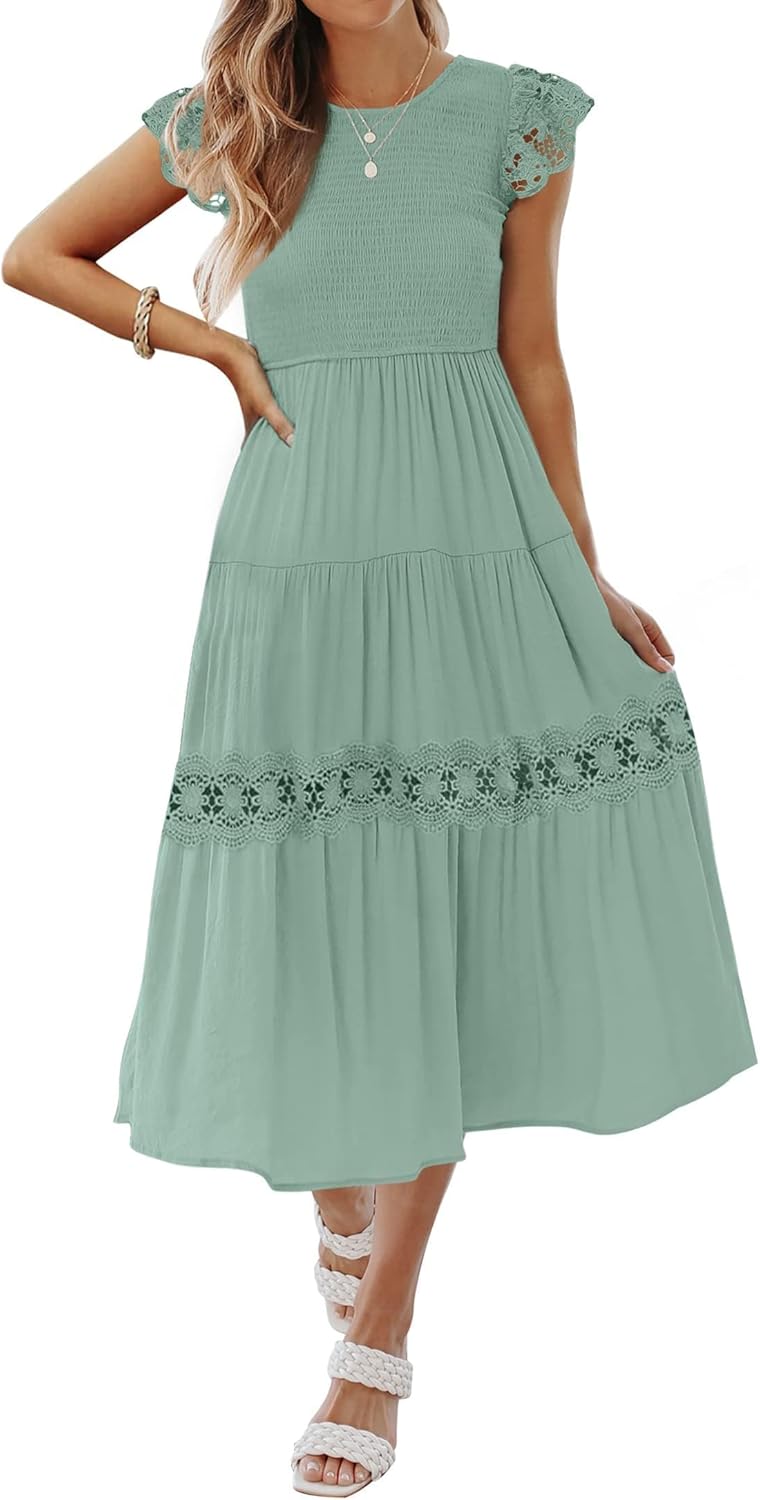 ZESICA Women's Casual Flutter Sleeve Smocked Midi Dress Review