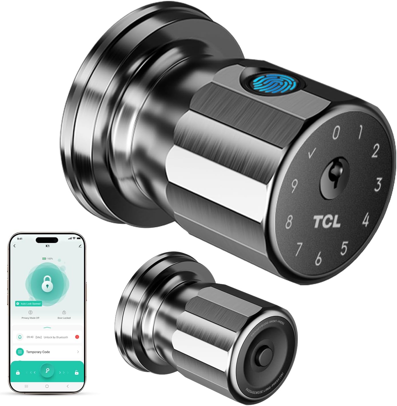 TCL K1 Smart Door Knob: Fingerprint Keyless Entry Lock System