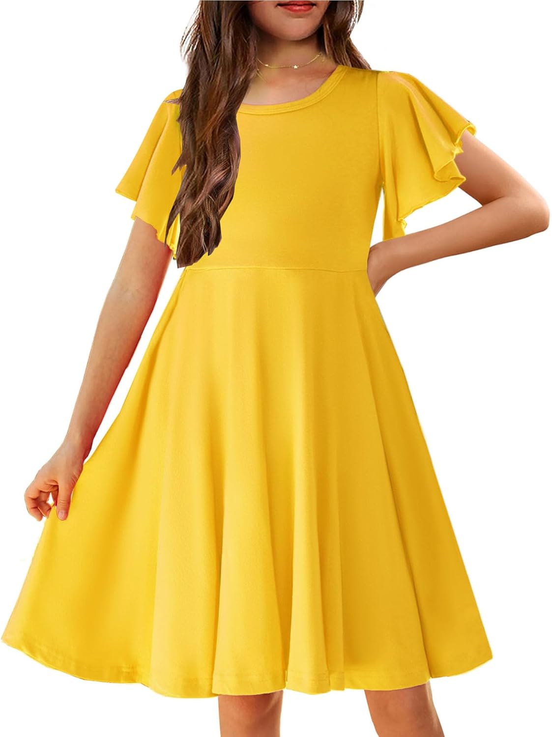 Arshiner Girl's Summer Dresses with Ruffle Short Sleeves