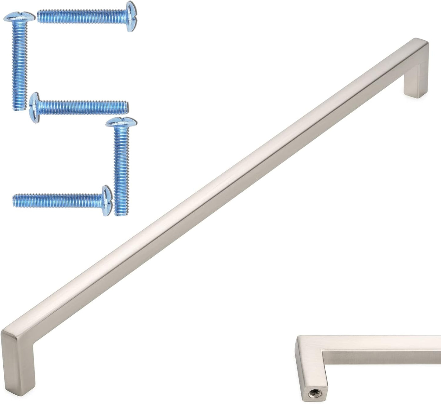 KOOFIZO Solid Square Bar Cabinet Handle - Brushed Nickel Pulls