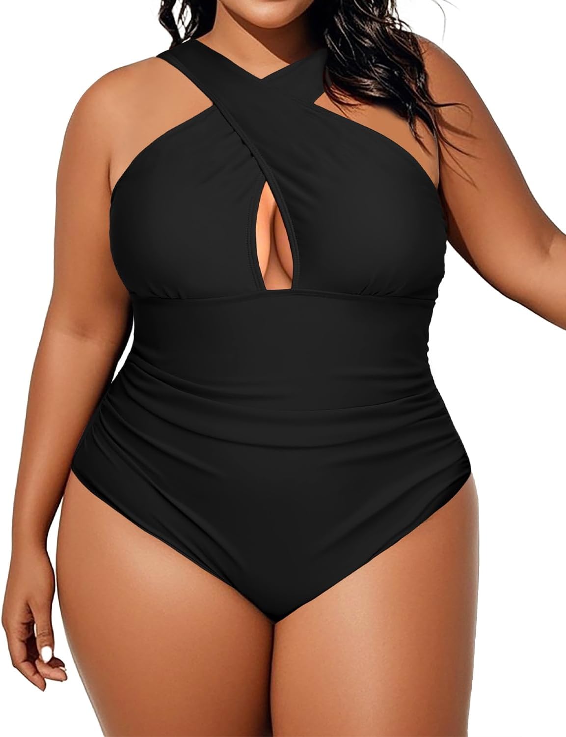 Daci Womens Front Cross Plus Size One Piece Swimsuits Tummy Control