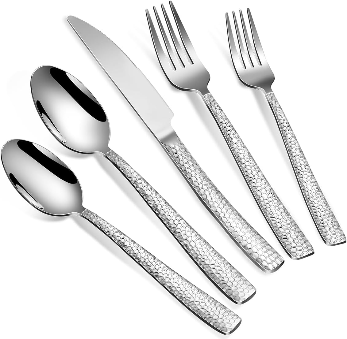 40-Piece Hammered Stainless Steel Silverware Set for 8 People
