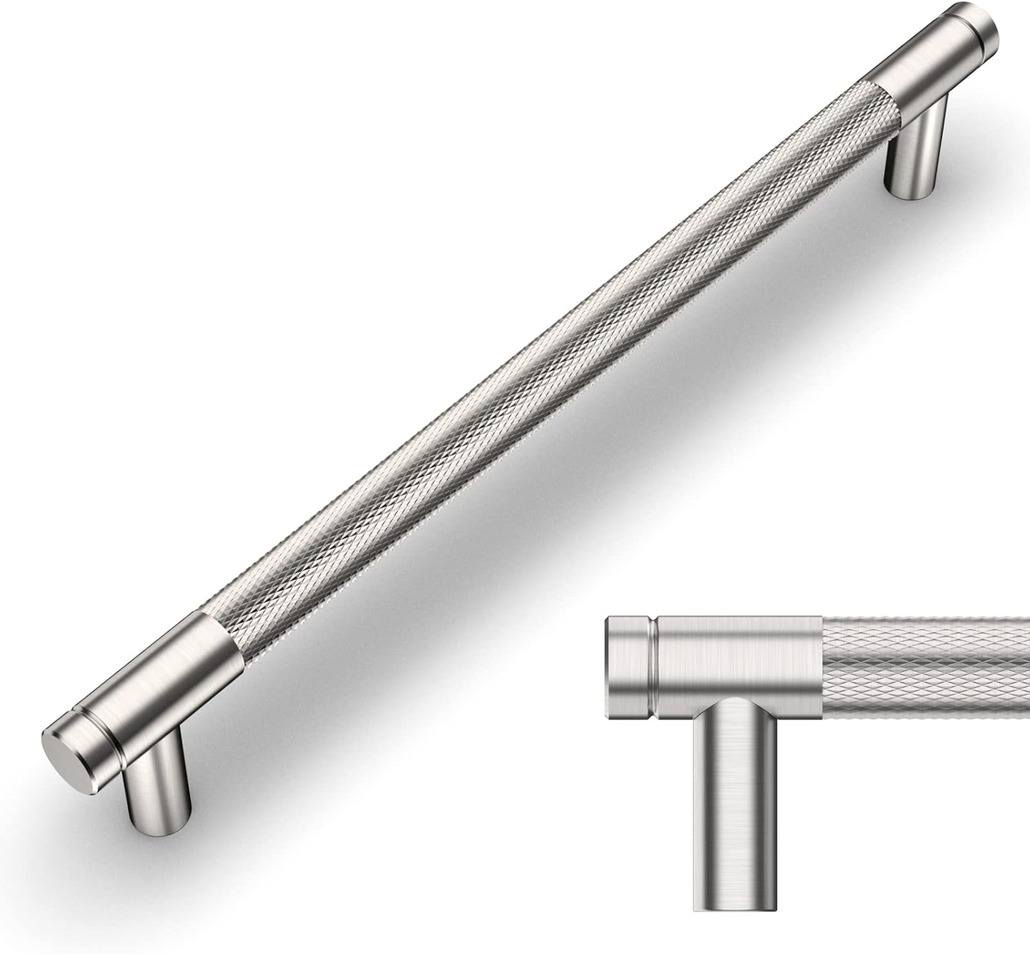 Amerdeco 10 Pack Brushed Satin Nickel Knurled Cabinet Pulls