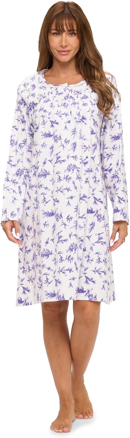 Floral Long Sleeve Nightgown for Women - Casual Nights Style