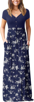 GRECERELLE Womens Long Maxi Dress V Neck Button Summer Casual