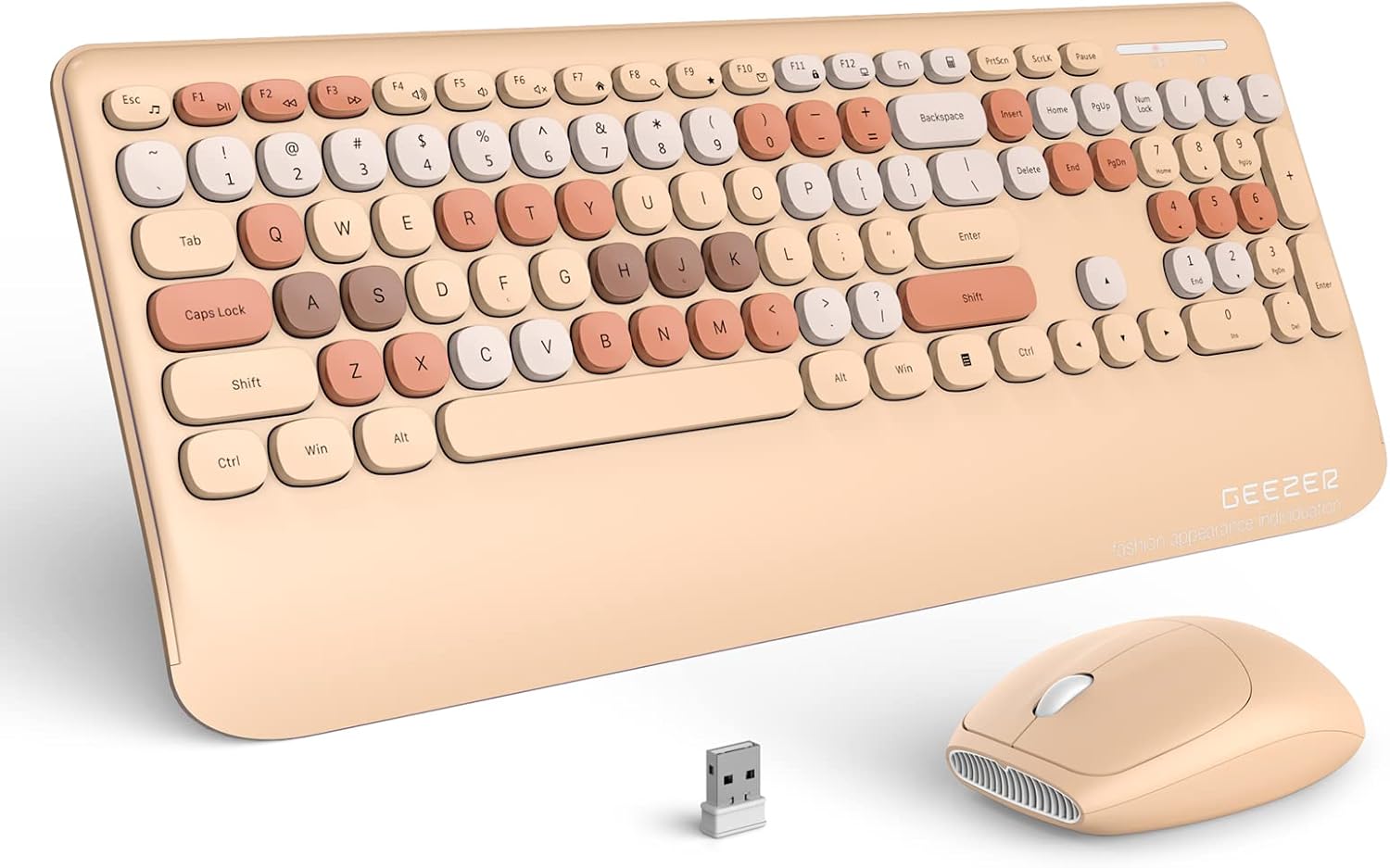 GEEZER Wireless Keyboard and Mouse Combo in Milk Tea Color
