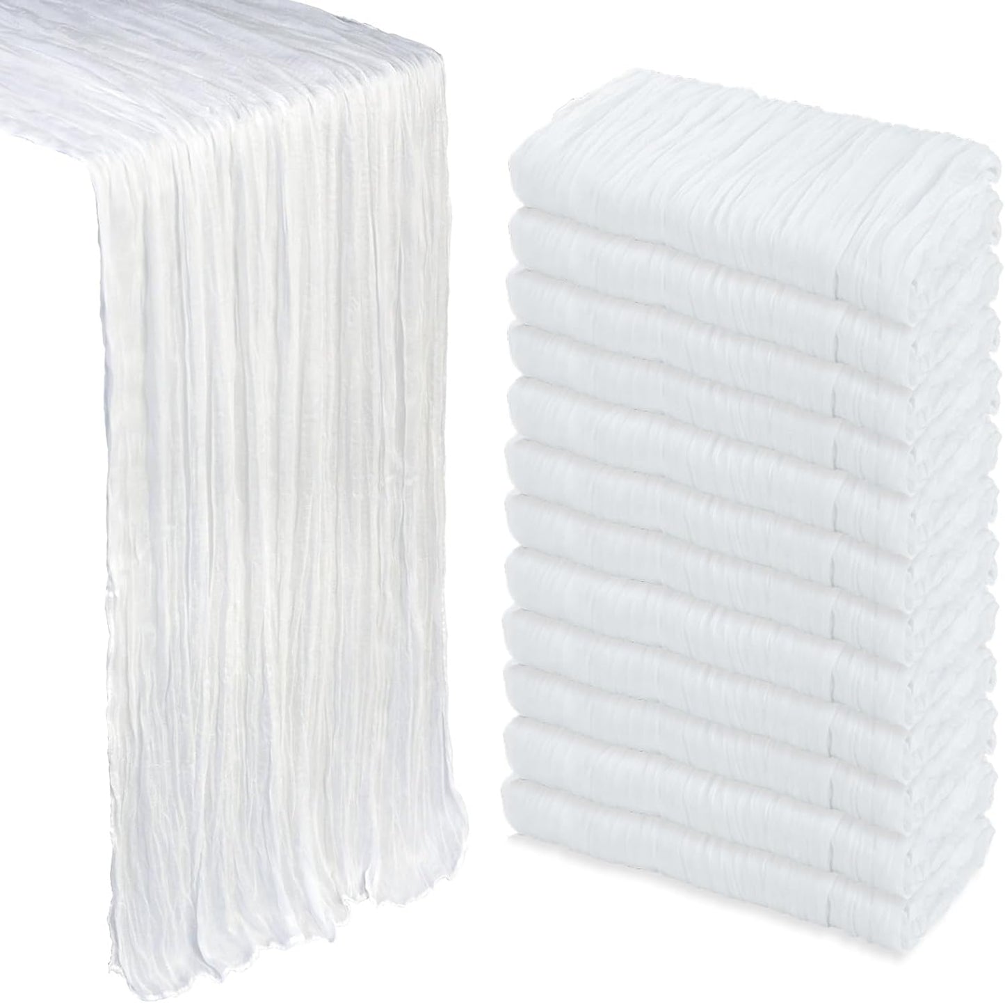 12 Pack White Cheesecloth Table Runner for Elegant Decor