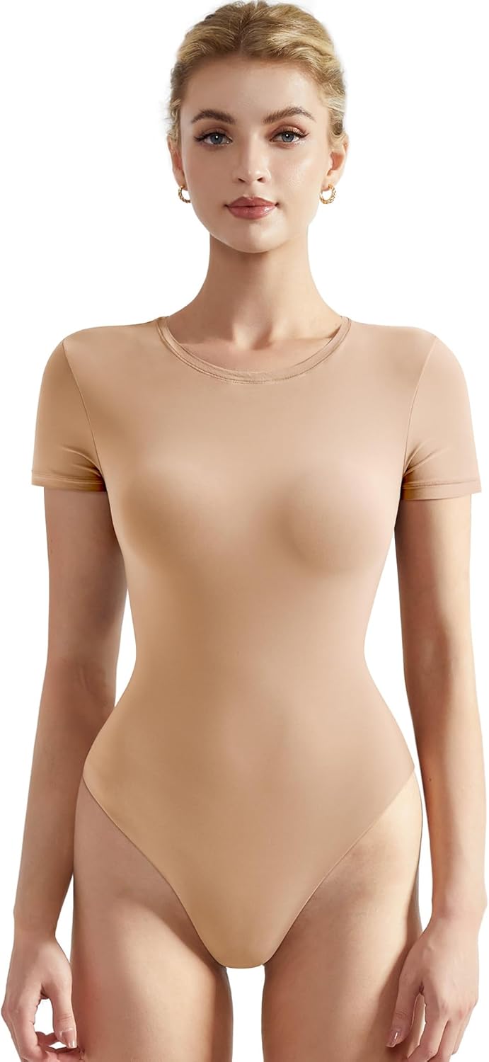 SUUKSESS Women Crew Neck Short Sleeve Thong Bodysuit Top Review