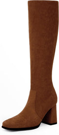 Square Toe Knee High Boots with Chunky Heel - Comfortable Tall Boots