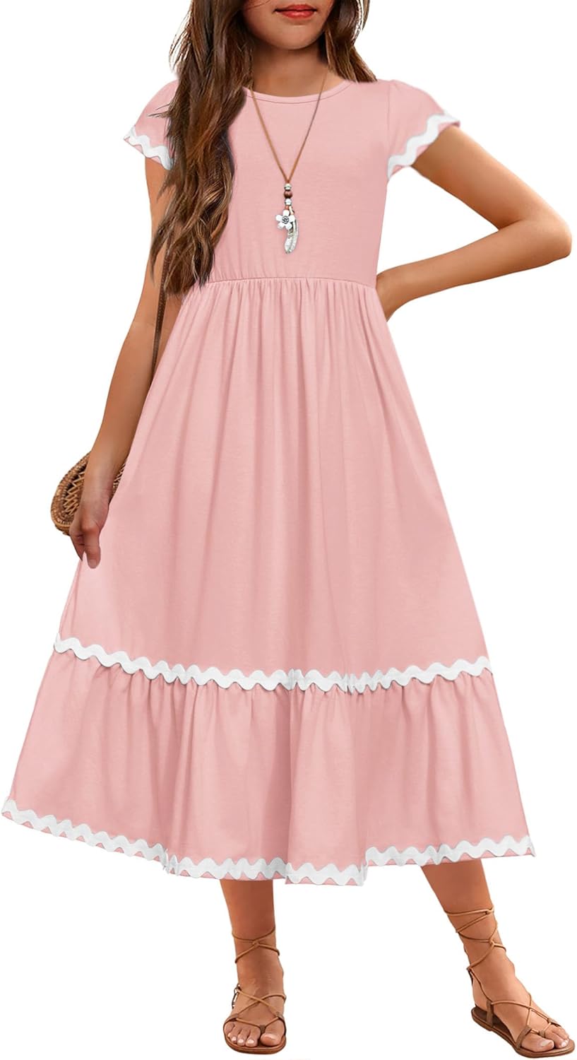Arshiner Girls Summer Maxi Dresses with Pockets for Ages 4-14