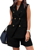 2 Piece Sleeveless Blazer Shorts Set - Business Casual Summer