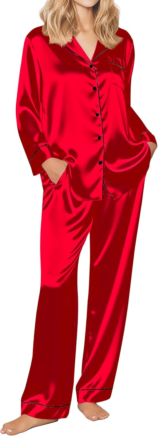 Ekouaer Silk Pajamas for Women - Soft Satin Pj Set for Comfort