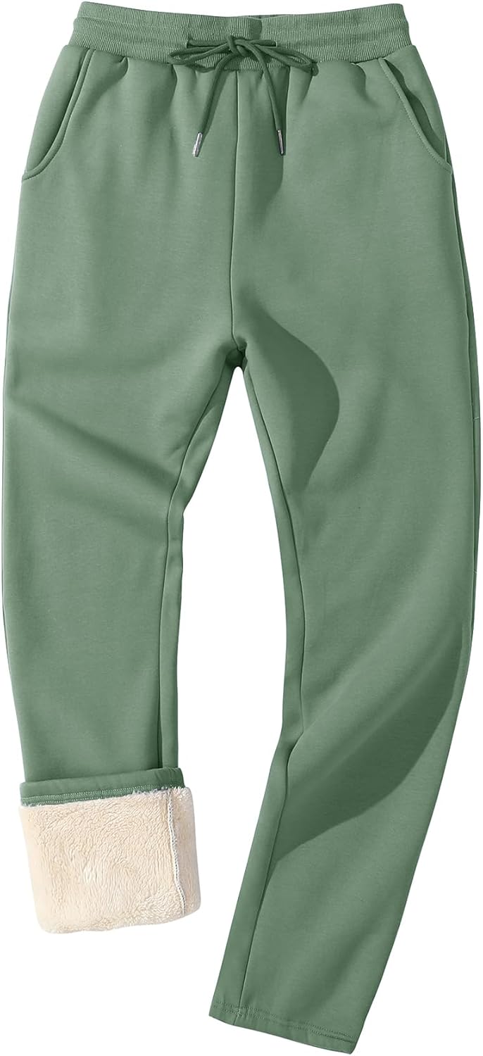 Flygo Men's Fleece Lined Sherpa Sweatpants for Winter Warmth