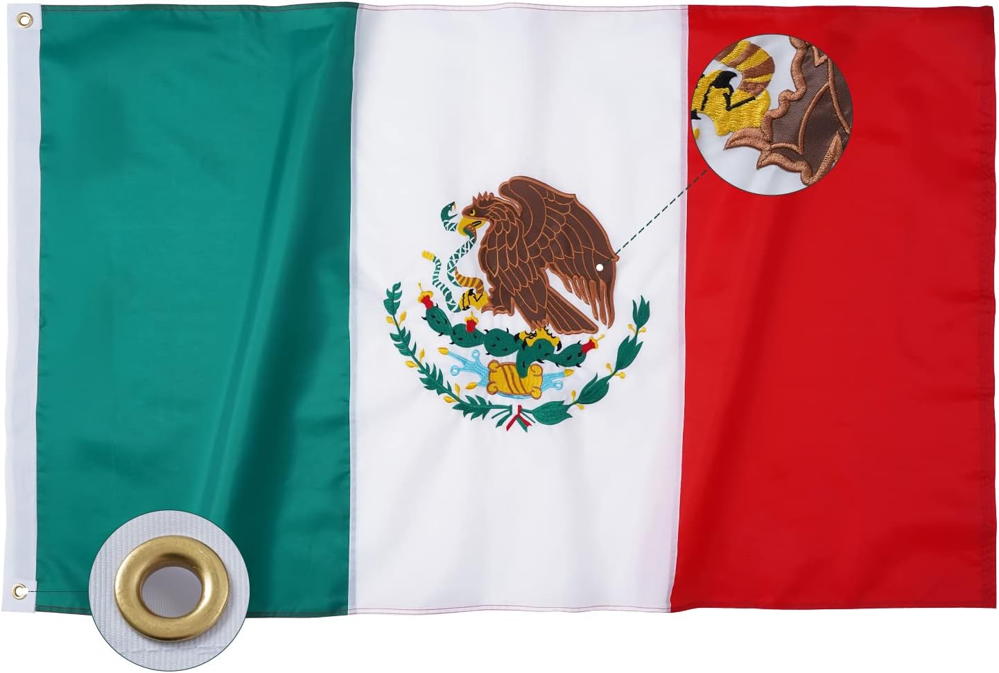 Embroidered 5X8 ft Mexican Flag for Outdoor Heavy Duty Use