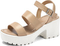 mysoft Women's Platform Sandals Ankle Strap Open Toe Lug Sole 3in Heel