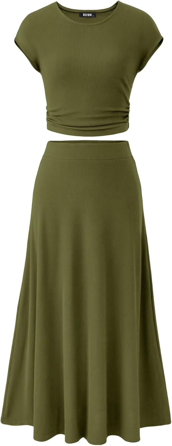BTFBM Women Two Piece Skirt Set for Summer Casual Style