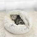 Cat Bed Round Fluffy Hooded Cave - Cozy Anti-Anxiety Nest