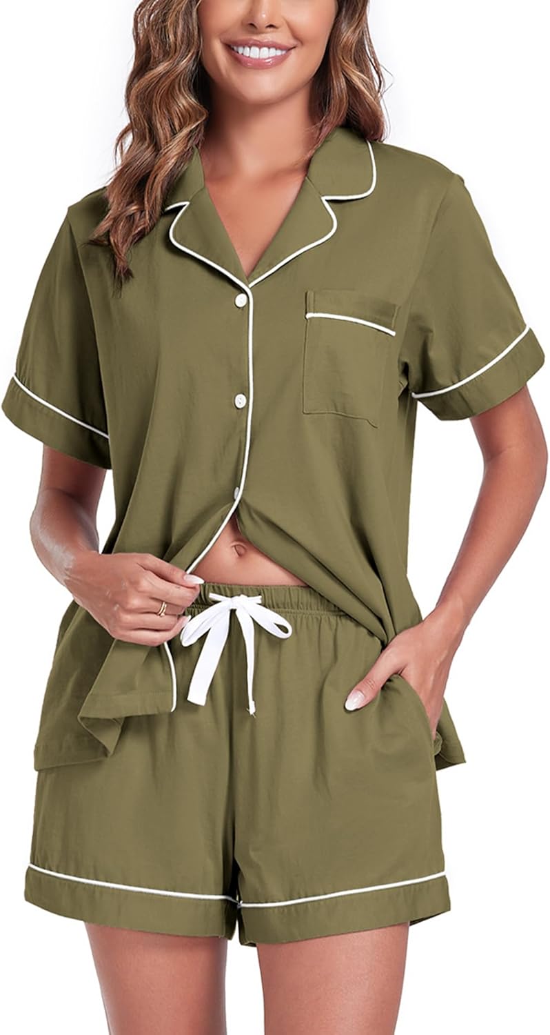 COLORFULLEAF Womens 100% Cotton Pajamas Set for Comfort