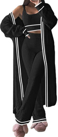 Fixmatti Women's Fuzzy 3 Piece Sweatsuit - Open Front Cardigan Set