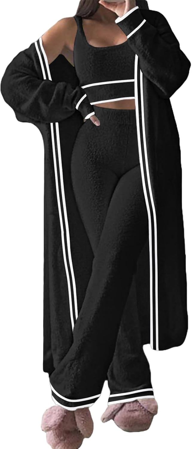 Stylish Women's Fuzzy 3 Piece Sweatsuit Lounge Set for Comfort