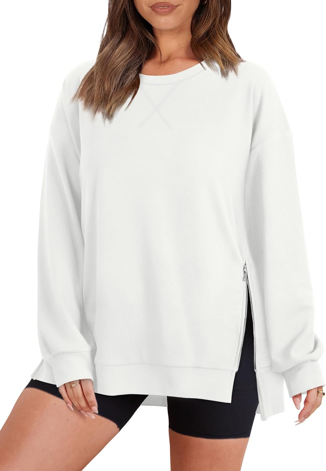WIHOLL Women's Oversized Lightweight Sweatshirt with Zipper
