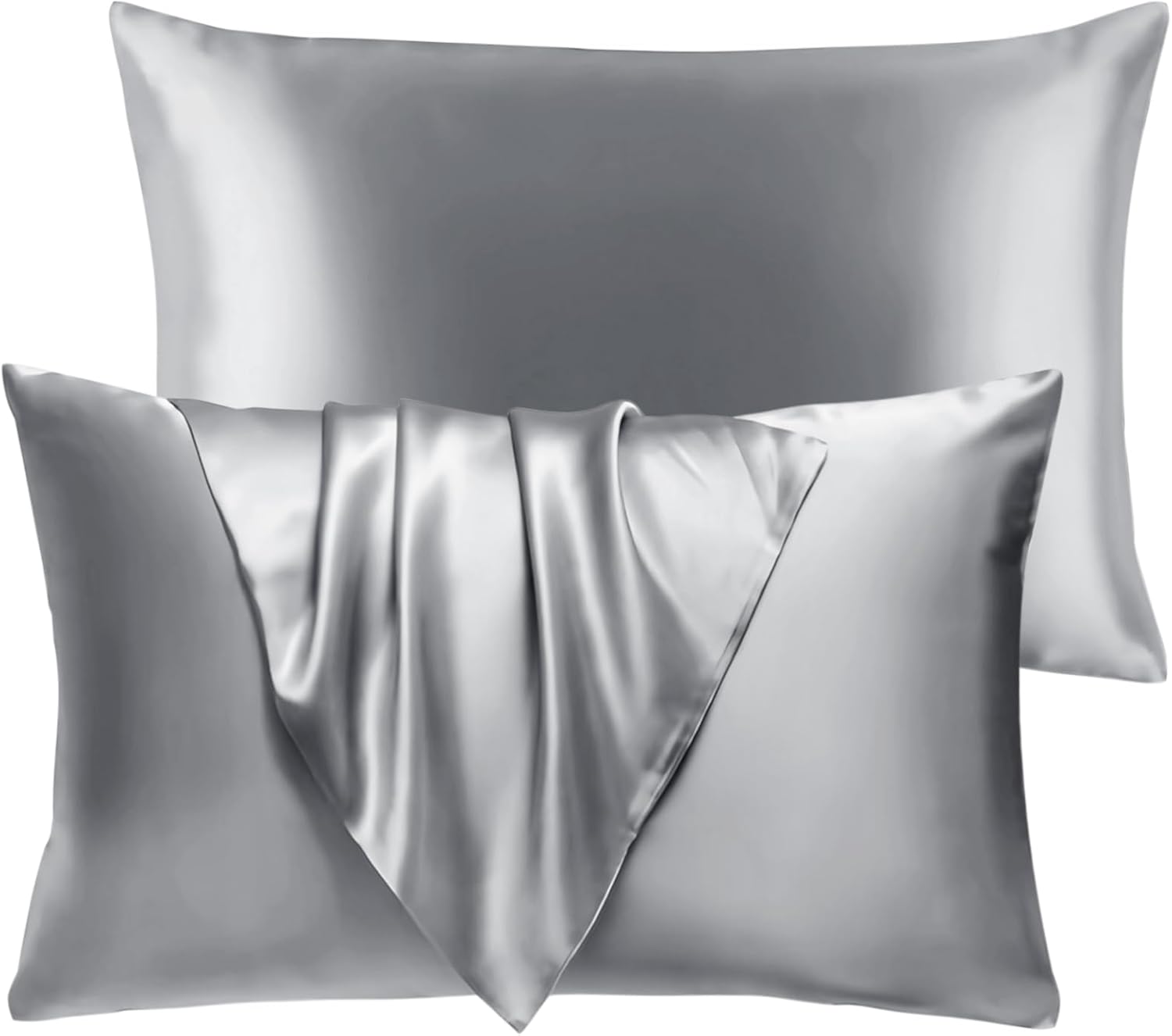 BHZ Satin Goose Down Feather Pillows Set of 2 with Pillowcases