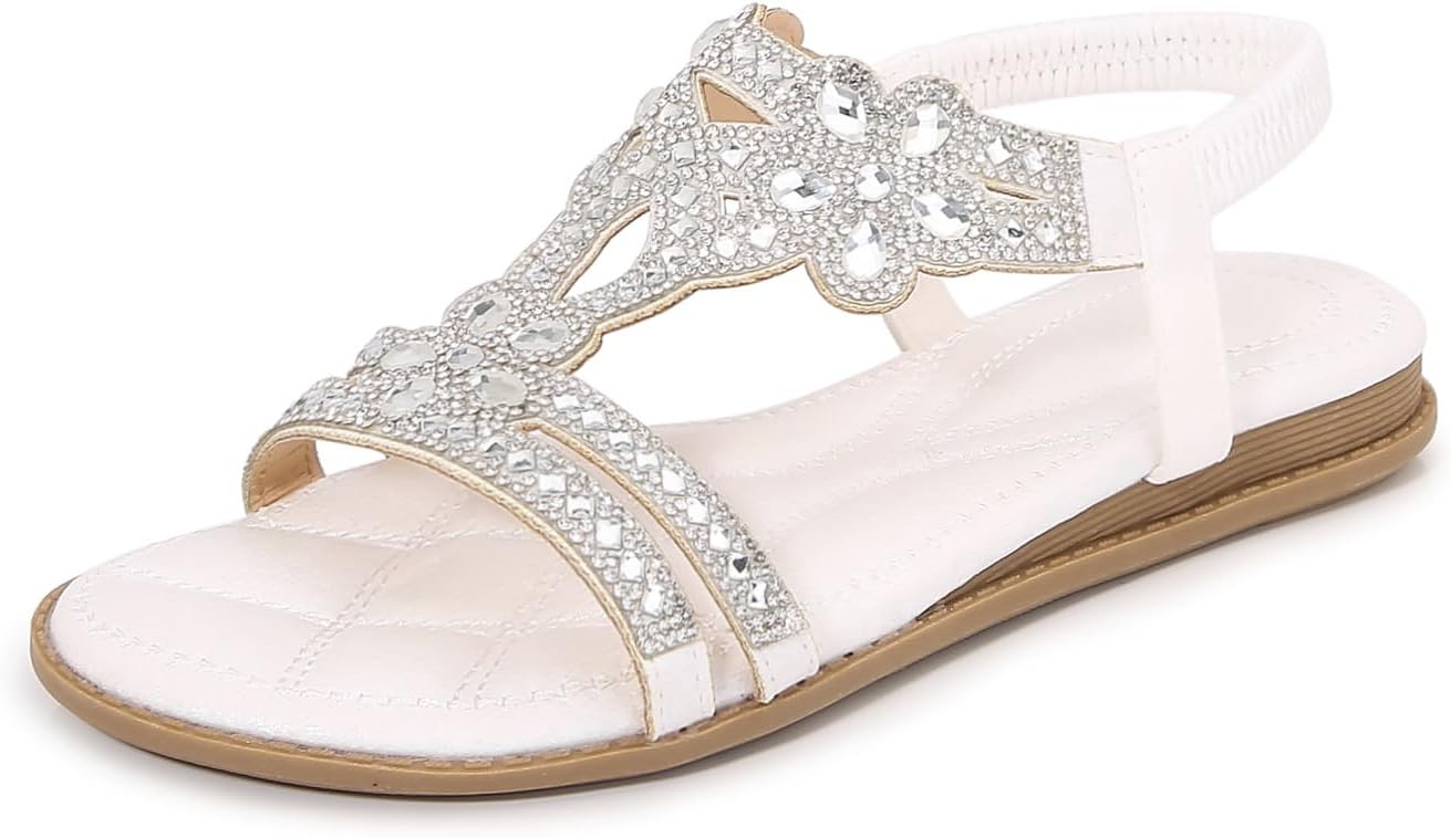 Stylish Rhinestone T-Strap Flat Sandals for Women by iCKER