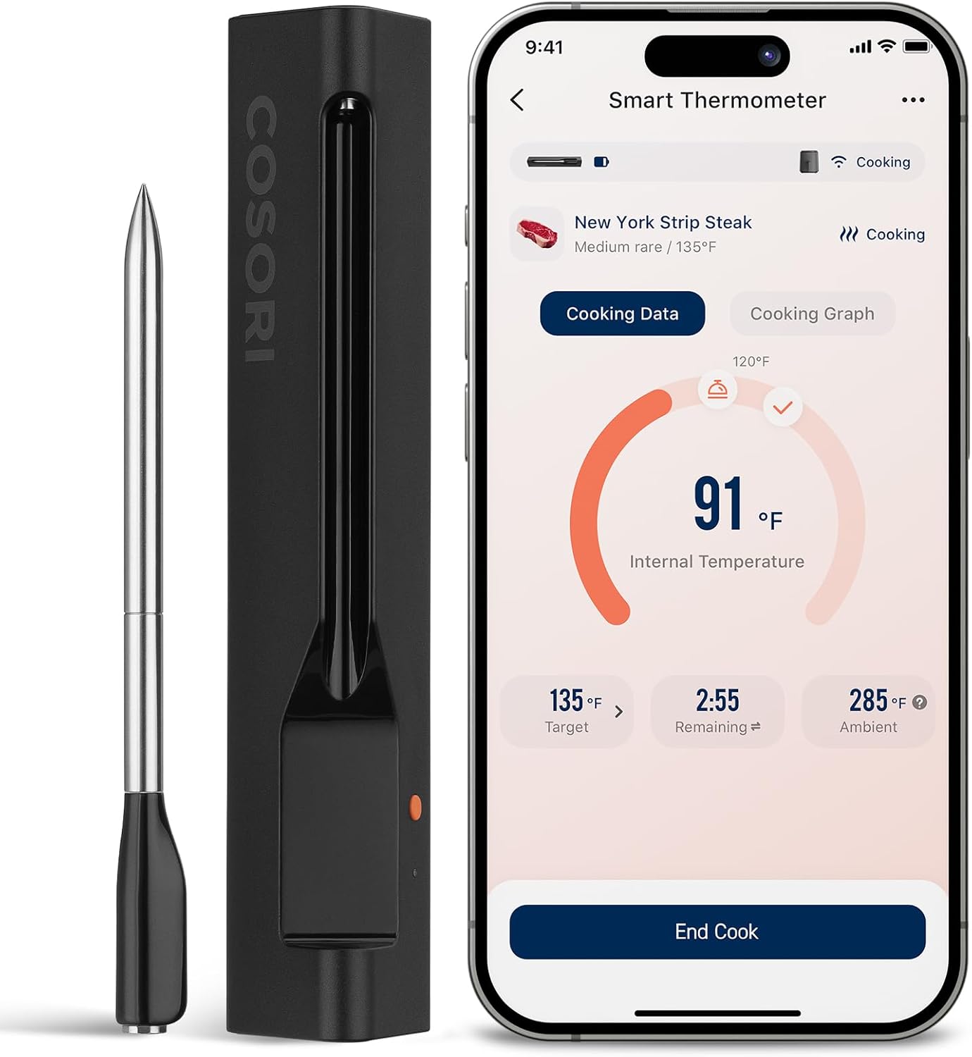 COSORI Bluetooth Meat Thermometer - 90+ Free Recipes!