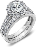 Sterling Silver Flower Halo Ring Set for Women - 2-Piece CZ Rings