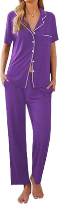 Ekouaer Women Pajamas Set Button Down Short Sleeve with Long Pants in