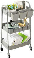 Gray 3-Tier Metal Rolling Cart with Lockable Wheels - Mobile Organizer