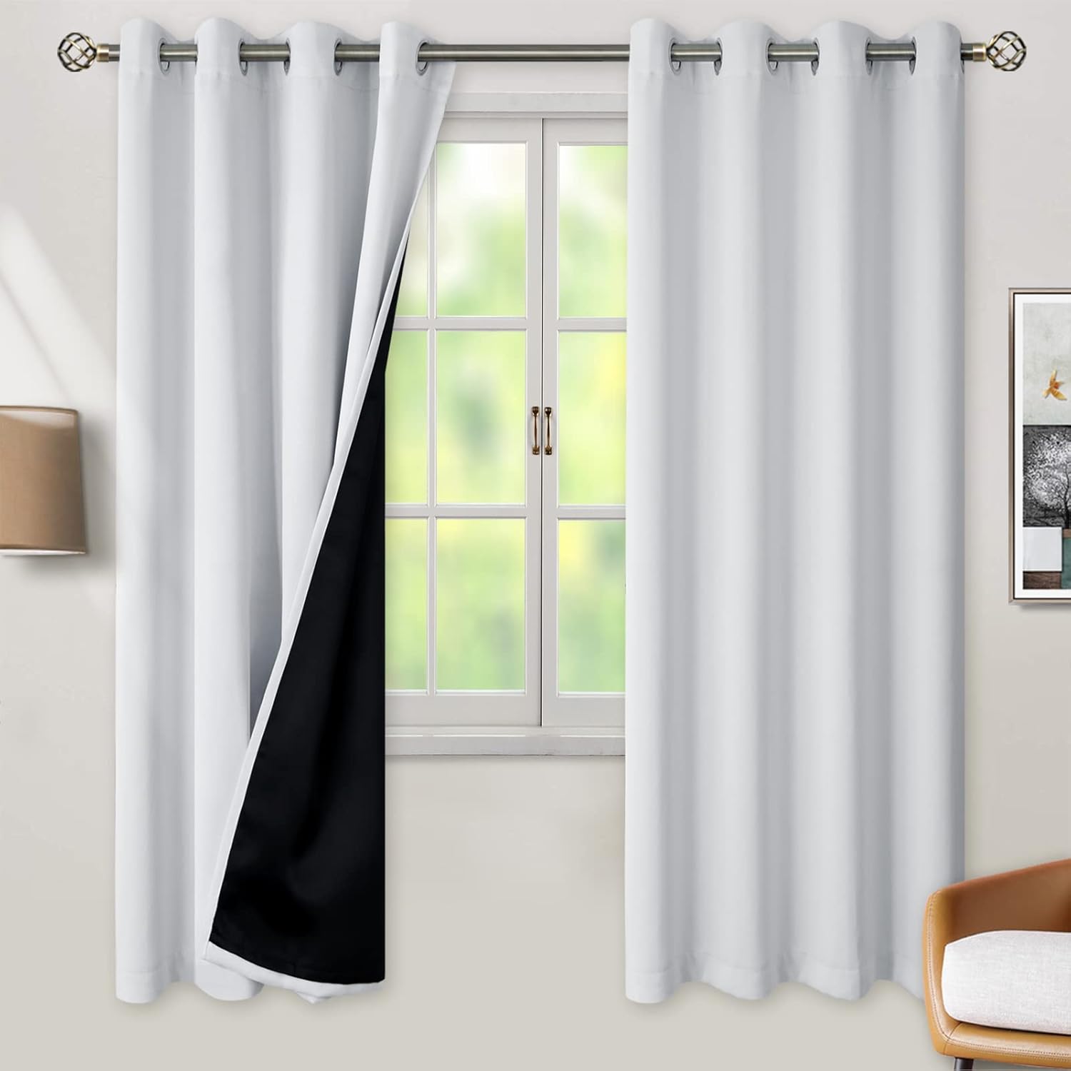 BGment Greyish White 100% Blackout Curtains for Bedroom 69 in