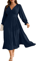 Plus Size Wedding Guest Dress Deep V Neck Long Sleeve Maxi - Elegant