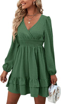 Rooscier Wrap V Neck Ruffle Swiss Dots Mini Dress - Flattering Swing