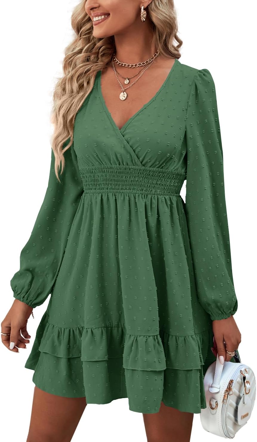 Rooscier Women's Wrap V Neck Swing Ruffle Mini Dress Review