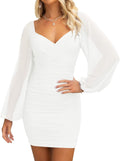 ZESICA Sexy V Neck Ruched Bodycon Mini Dress - Flattering Party Style